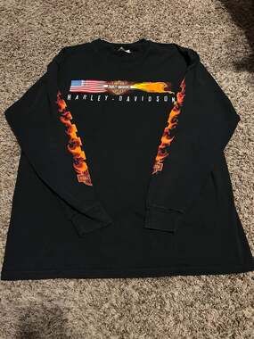 Vintage 90s Harley-Davidson Rocky Point Mexico Flame Sleeve Long Sleeve T-Shirt